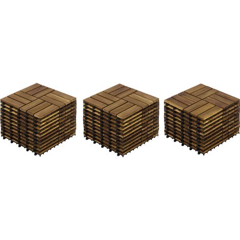Baldosas de madera para exterior, 32 piezas, 30 x 30 x 2 cm, patrón de damero,金合欢木 amarillo DESVIAE (1/5)