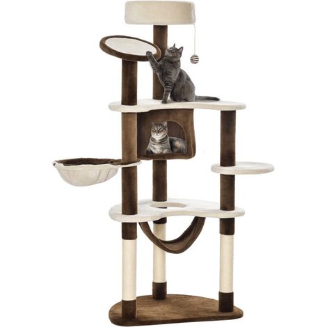 Arbre à chat XXL avec cachette et hamac - Centre d'activités multi-niveaux pour chats - 153 cm marron (1/5)