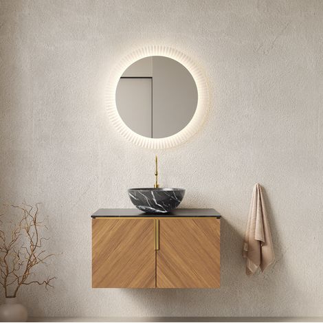 Mobile bagno sospeso in ceramica e pietra sinterizzata nero/espresso, 76 cm, con 2 ante soft-close (1/5)