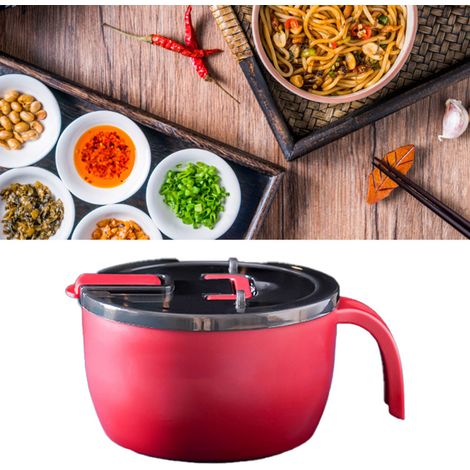 Instantnudelschüssel aus Edelstahl mit Deckel, großes Fassungsvermögen, Lunchbox für Schüler mit Besteck, Fast-Food-Becher, Instantnudelmaschine im koreanischen Stil, chinesisch rot. (1/5)
