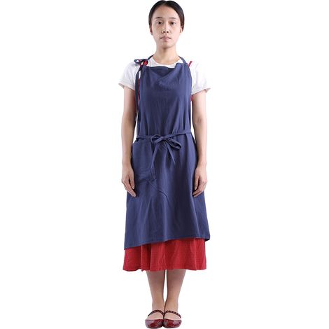 Tablier En Coton Unisexe Avec Poche - Pour Cuisine Et Jardinage - Bleu Foncé - 1 Pièce (1/5)