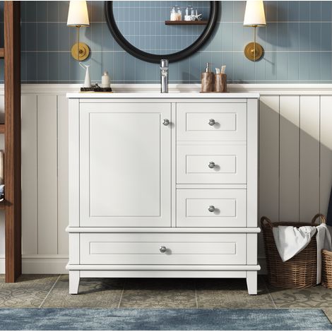 Mobile bagno con lavabo 81 x 47 x 86 cm, 3 cassetti, 1 anta, bianco DESVIAE (1/5)