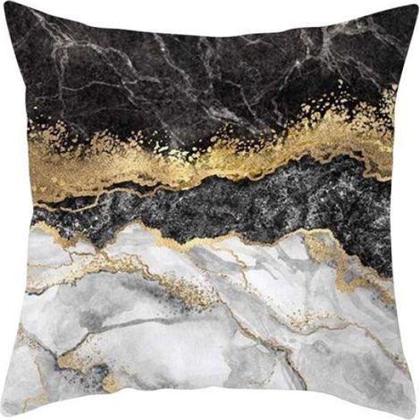 Housse de Coussin Marbre Noir Doré Style Kyoto - Polyester - 45x45cm (1/4)