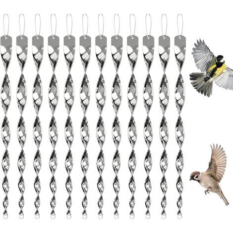 Lot de 12 répulsifs anti-oiseaux, carillons éoliens réfléchissants, anti-hirondelles, anti-oiseaux, pour balcon, spirales éoliennes, pour chasser les corbeaux (argenté), 30 cm (1/4)
