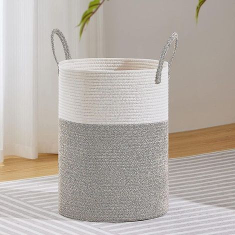 Großer, 58 Liter fassender Wäschekorb aus geflochtenem Seil, weiß und braun. Ideal für Wohnzimmer, Badezimmer oder Schlafzimmer. (1/5)