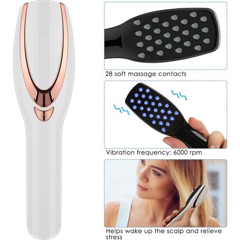 1 Brosse massage,peigne photothérapie,vibration 6000 tr/min,lumière rouge et bleue,cuir chevelu homme femme (1/5)