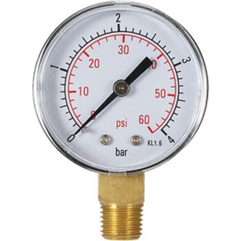 Manomètre de pression d'eau, manomètre de pression de piscine, 60 PSI, montage inférieur 1/4 pouce NPT, filetage en pouces, échelle mécanique, manomètre, manomètre de pression d'eau et de gaz (4 bar) (1/5)