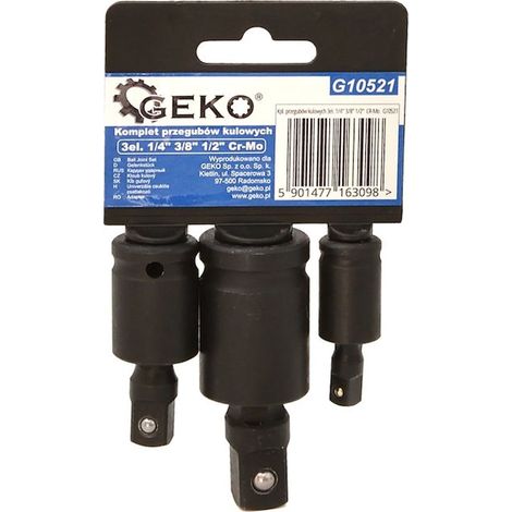 Rótulas Geko de 1/4, 3/8 y 1/2 pulgada, CR-Mo, juego de 3 piezas