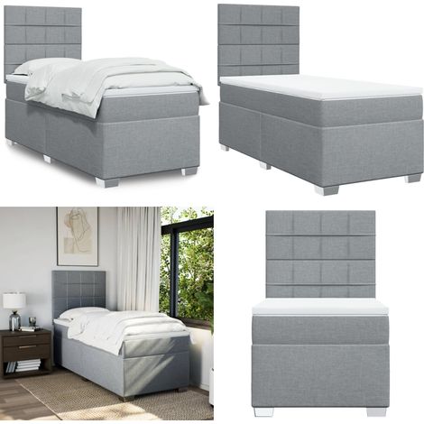 Giroletto a Molle con Materasso Grigio Chiaro 90x200 cm Tessuto - Materasso a molle insacchettate - Letto con testiera