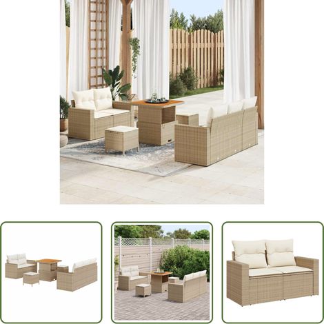 vidaXL Poly-Rattan - Gartensofa-set mit Kissen 8 pcs Beige Poly-Rattan (1/5)
