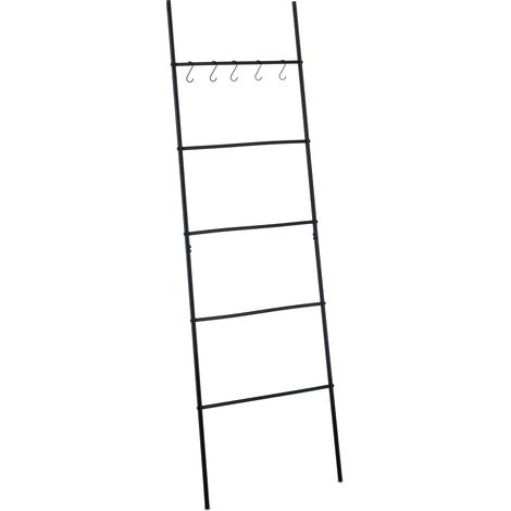 Toallero de escalera de metal negro con 5 peldaños