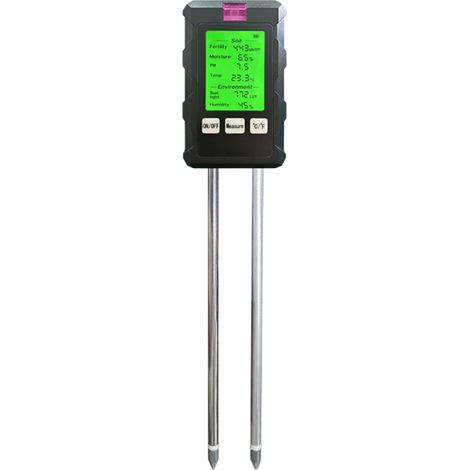 Medidor suelo 6 en 1 – pH, fertilidad, temperatura, humedad, luz – Pantalla LCD giratoria 90° – Jardinería interior y exterior – Para césped y granjas (1/5)