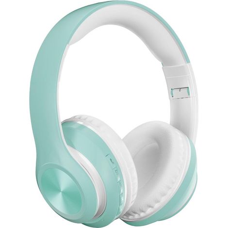 (Bleu) Écouteurs Bluetooth sans fil pliables avec oreillettes, arceau, microphone et emplacement pour carte. (1/3)