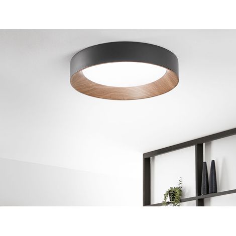 LED Deckenleuchte ARKA Schwarz mit Holzoptik, hell & 3 Lichtfarben Ø 50cm