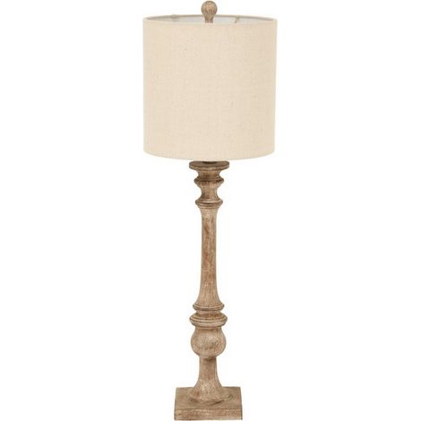 Pallido Candlestick Table Lamp with Linen Shade - Resin - L25 x W25 x H81 cm - Brown