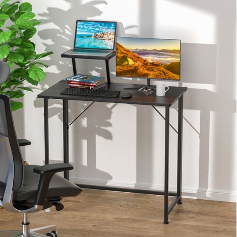 Bureau avec Support d’Écran et Plateau Bois Pliant - Table d’Étude pour Adolescent Structure Métallique Stable - Dimensions 80x45x75 cm (Idéal Bureau Maison/Chambre Ado/Espace Travail) (1/5)