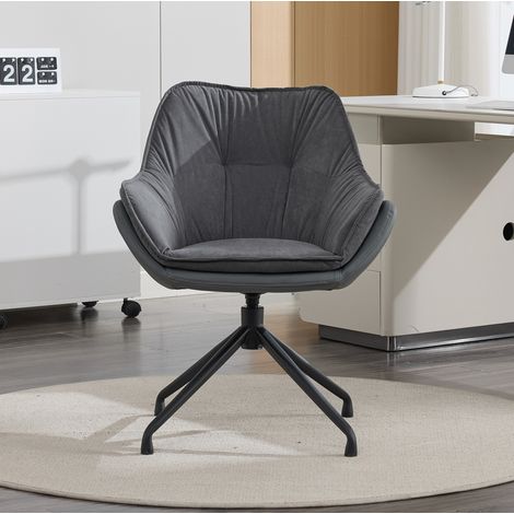 Poltrona girevole in ecopelle grigia, seduta ampia ergonomica, base in metallo, ritorno automatico (1/5)