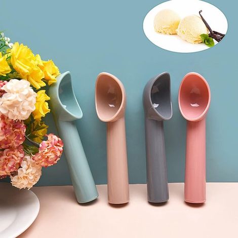 4 cucharas de plástico para crema, Larga duración, Seguras y fiables, cupcakes y postres, Utensilios de cocina (gris, rosa, azul, rosa) (1/5)