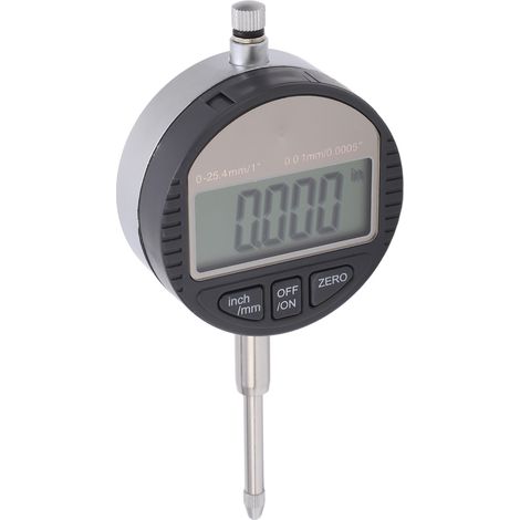 Comparateur à cadran numérique 0,01 mm / 0,0005 po, plage de réglage 0 à 25,4 mm / 1 po, écran LCD, sonde en alliage, boîtier ABS, comparateur électronique à cadran pour laboratoire