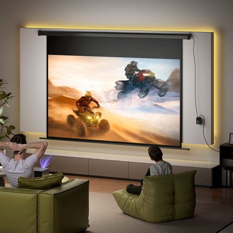 Écran vidéoprojecteur 100 Pouces, panneau de commande et télécommande, 16:9 4K HD montage mural ou plafond
