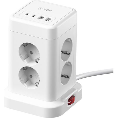 Multiprise de bureau 8 prises + 2 ports USB-C/2 ports USB-A, 1,8 m – Blanche