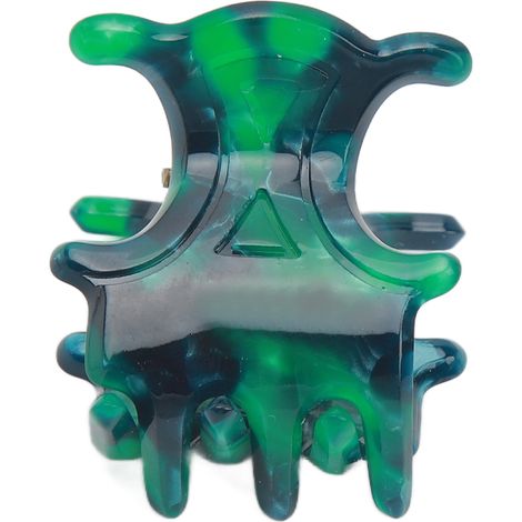 Pince à cheveux florale verte, mini barrette griffe solide pour frange, bord arrondi et élégant. (1/5)
