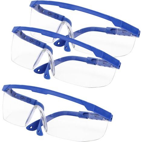 Safety Glasses, 3 x Anti-Light Glasses for Children, Blue Frames for Laboratory with Thicker Lenses for Workplaces, DIY, Laboratory