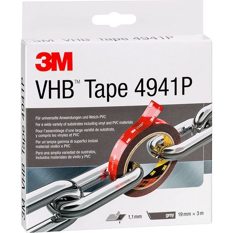 3M Nastri Adesivi Vhb ad Ottima Resistenza 4941F - Ottima Adesione Su Alluminio, Acciaio Inossidabile, Acciaio Galvanizzato, Policarbonato, Abs - 19 Mm X 3 M, Grigio, Spessore: 1.1 Mm (1 Pezzo)