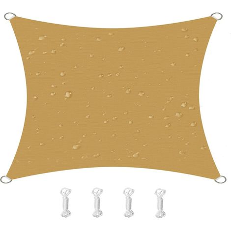 Vela de sombra cuadrada, impermeable, resistente al viento y a los rayos UV, ideal para patio, jardín o terraza, 2x2 m, color amarillo arena. (1/5)