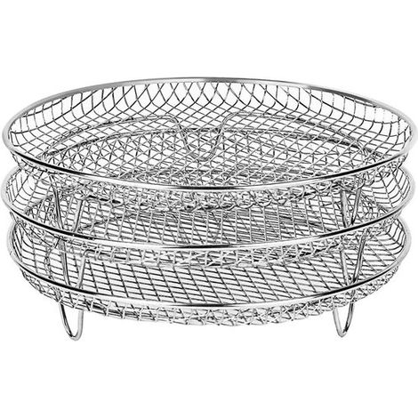 Grille pour friteuse à air chaud - Grille ronde à 3 niveaux - Accessoires pour friteuse à air chaud - Grille empilable à trois niveaux - Acier inoxydable - Pour la cuisson, le rôtissage et le séchage (1/5)