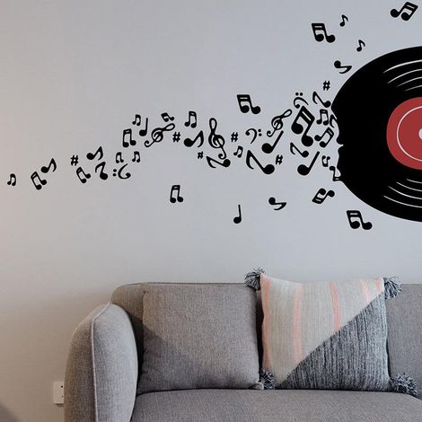 Ensemble de stickers musicaux créatifs pour décoration murale chambre salon entrée, autocollants notes de musique pour professeur, déco intérieure, art mural adhésif (1/5)