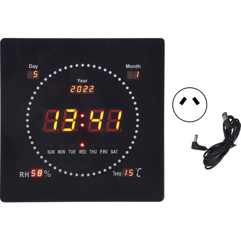 Horloge Murale LED Numérique Grande Taille Cadre Noir Aluminium 35,9cm Affichage Température Date Alarme Silencieuse (1/5)