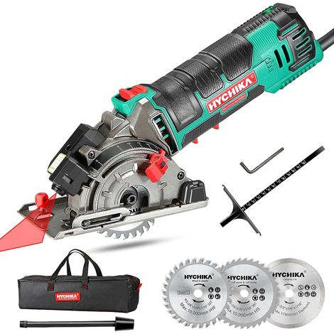 Mini Circular Saw, HYCHIKA 4500RPM Circular Saw with 3 Saw Blades, Scale Ruler, 500W Pure Copper Motor