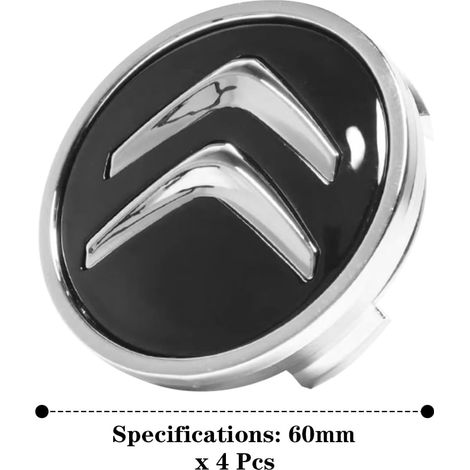 coprimozzi, coprimozzi per auto da 60 mm, coprimozzi in ABS, coprimozzi centrali, coprimozzi centrali compatibili con mozzi in alluminio Citroen C1 C2 C3 C4 C5, neri (1/4)