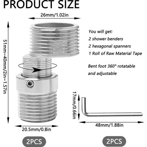 2 Pièces Raccord Excentré Mitigeur Longueur Réglable Pied Incurvé Coudé 3/4" x 1/2" Raccords De Tube Pivotant à 360 Degrés Robinet Coin Vis Excentrique Décalé de 10 mm pour Robinets Muraux (1/5)