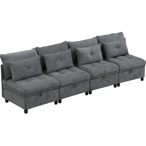 Sofa modulable pour 4 personnes, avec des accoudoirs. Il est possible de combiner les éléments à volonté. Il y a également un espace de rangement sous tous les coussins (1/5)