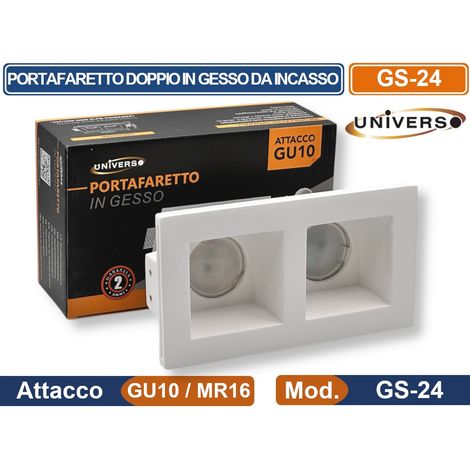 UNIVERSO GS-24 PORTAFARETTO DOPPIO IN GESSO RETTANGOLARE DA INCASSO PER LAMPADINA GU10 E GU5.3 (1/5)