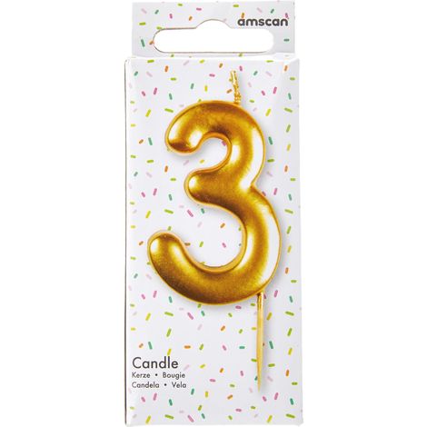 Bougie numérique dorée 3, doré, Taille Unique (1/4)