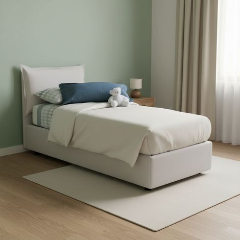 Talamo Italia Einzelbett Marianna, Containerbett mit Kunstlederbezug, 100% Made in Italy, Seitliche Öffnung, inklusive Matratze 80x190 cm, Weiß (1/5)