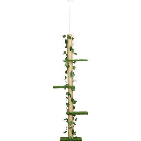 Arbre à chat avec griffoir, fixation au plafond, hauteur réglable, 37 x 21 x 202-242 cm, 4 niveaux, vert (1/5)