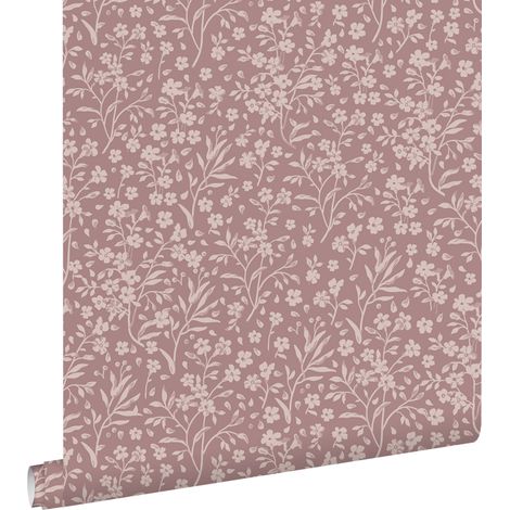 papier peint fleurs vieux rose - ESTAhome