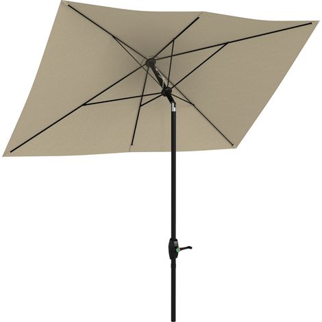 Rechteckiger, neigbarer Sonnenschirm, 2 x 3 m, aus hochdichtem, wasserdichtem Polyestergewebe (180 g/m²), mit Kurbelmechanismus, cremefarben. Ideal für Terrasse oder Garten.