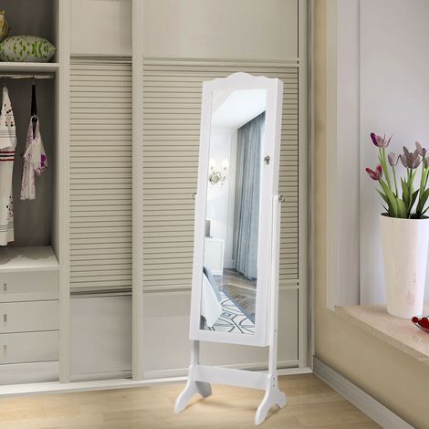 Armoire à Bijoux sur Pied avec 14 lampes LED Verrouillable Réglable à 4 Angles Blanc Maison Chic (1/5)