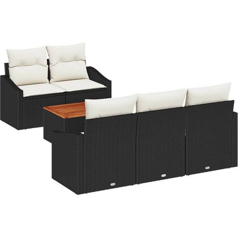 Garden Sofa Set with Storage 6 pcs Black and Cream Poly Rattan vidaXL