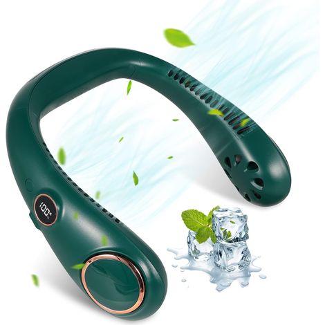 Ventilateur de cou rechargeable USB 3000mAh - 3 vitesses, 360°, LED, jusqu'à 24h autonomie bureau/sport (1/5)