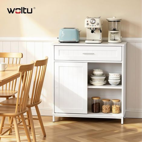 WOLTU Aparador de cocina con 1 puerta corredera y 1 cajón, estante ajustable, blanco (1/5)