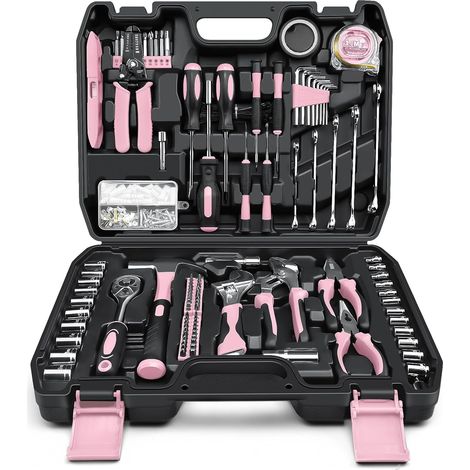 Boite a Outils Complete 281 pièces - Caisse a outil pour Hommes et Femmes Malette Outils Complet Avec Ensemble de Clés à Douille Ensemble de Tournevis Clé Hexagonale Métrique Pinces Rose (1/5)