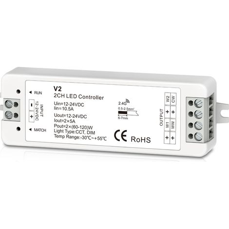 Contrôleur de gradation de température de couleur double LED, contrôleur de tension constante LED, récepteur de télécommande sans fil RF V2