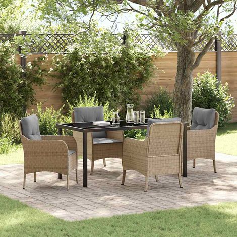 Garten Essgruppe mit Kissen 5 pcs Beige Poly-Rattan