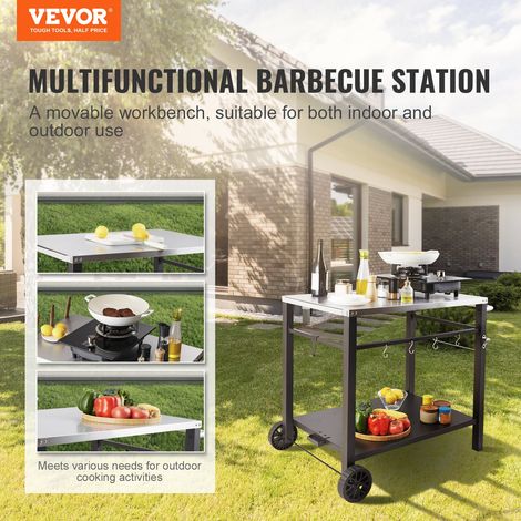 Desserte Plancha à 2 Niveaux Chariot de Barbecue avec Grand Plan de Travail en Inox 85 x 55 cm Table de Barbecue sur Roulettes pour… (1/5)